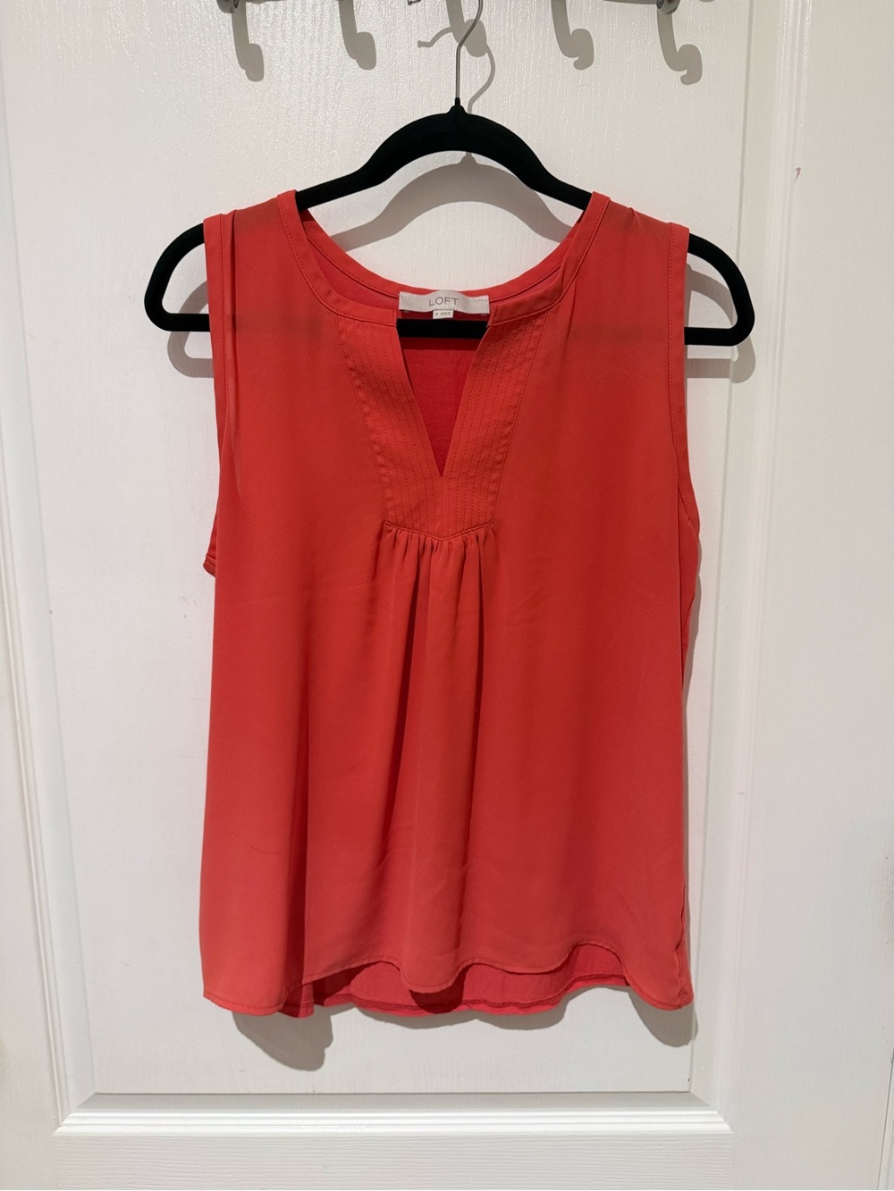 LOFT Coral Sleeveless V-Neck Pleated Camisole
